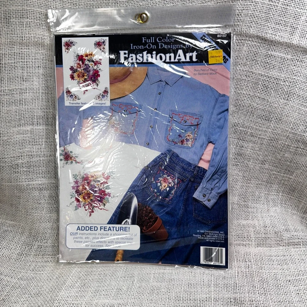 Vintage 1993 Dimension FashionArt Iron On Transfer Floral Barbara Mock 80157 NOS